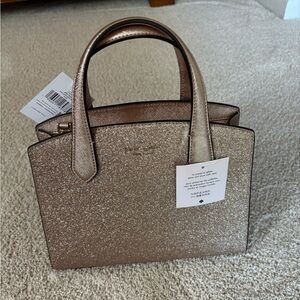 Kate Spade Tinsel rose gold glitter purse tote bag satchel NWT